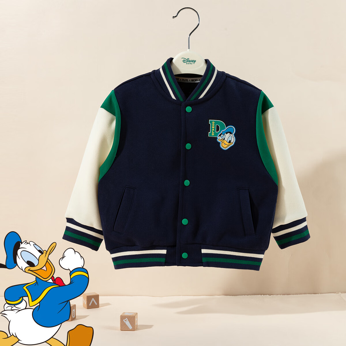 Disney Kids Winter Boys' College Style Durable Fleece-Lined Warm Baseball Jacket Coat Navy Blue Size 90