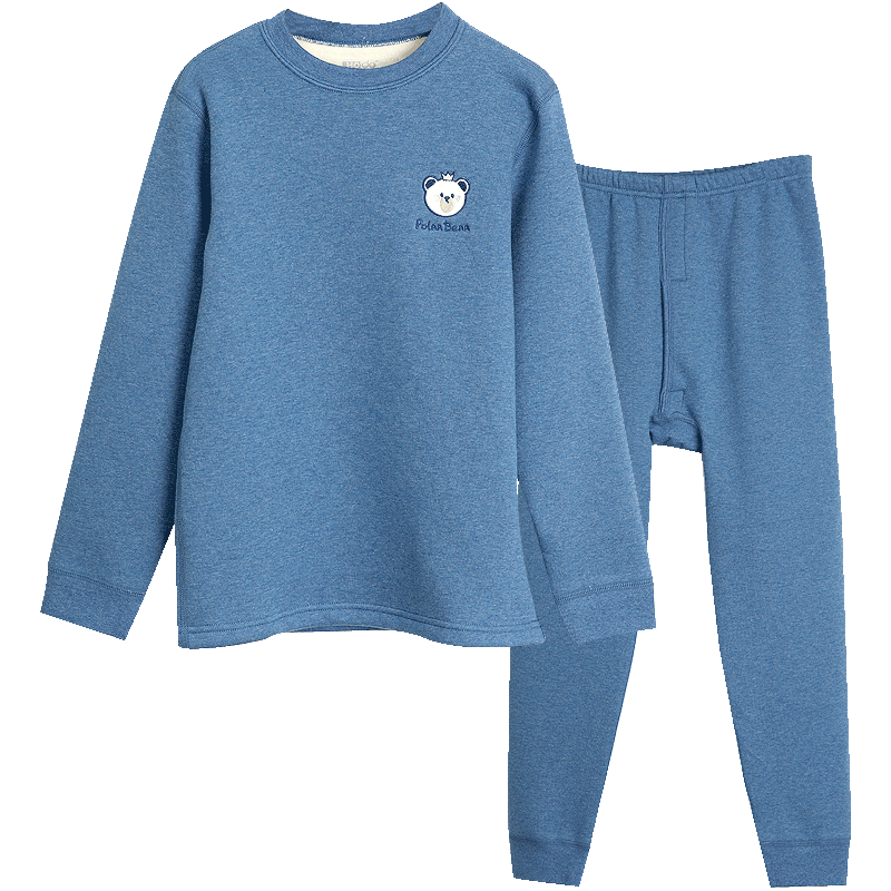 Hodohome Children's Thermal Underwear, Boys' Class A Fleece-Lined Thickened Color-Spun Seamless Cartoon Autumn Top And Pants Set 301, Size 120