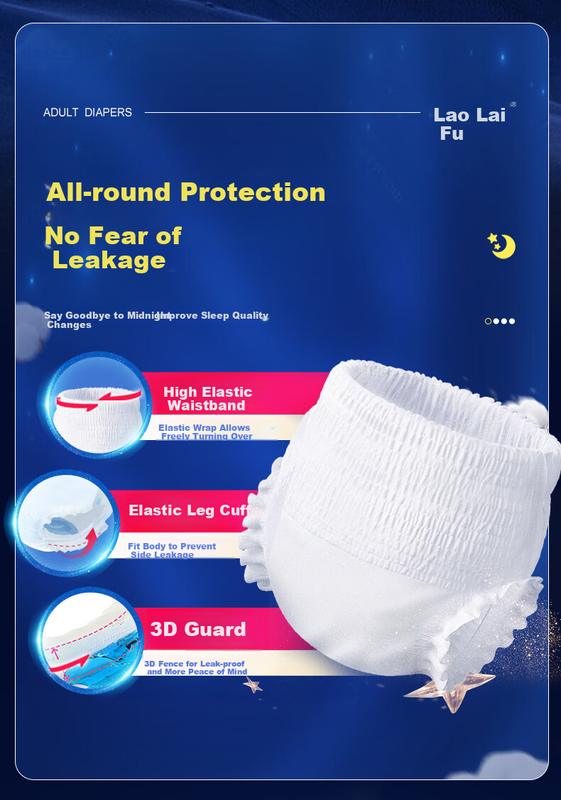 Laolaifu Adult Pull-Up Diapers, Size L, 56 Pieces, Waist Circumference 95-120cm, Elderly Incontinence Pads, Senior Disposable Diapers 4