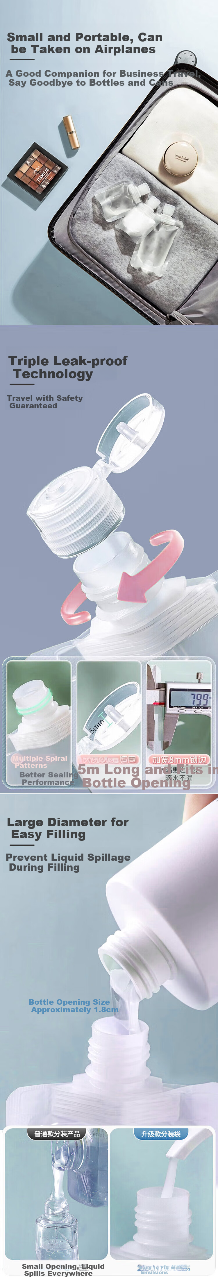 Meifuyu Portable Travel Cosmetic Dispensing Bags, 50ml*6 Pieces, Disposable Dispensing Bottles, Liquid Storage Bags MF8647 4