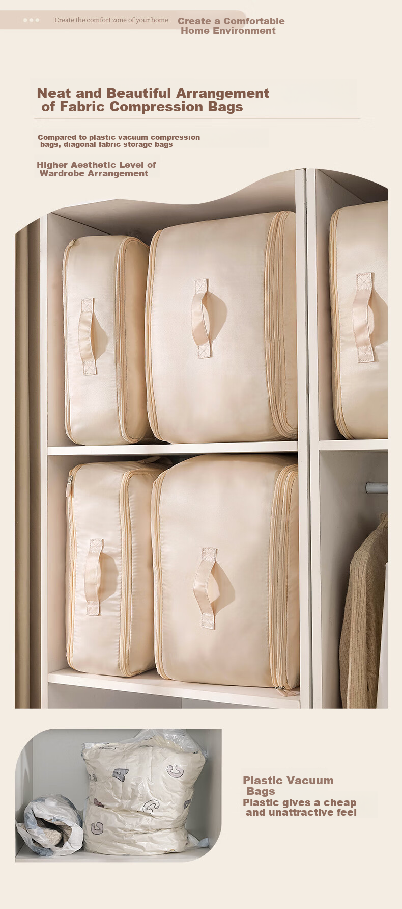 Bangnimeijia Compressed Storage Bag for Down Jackets, Clothes, Quilts, Moving And Packing, Oatmeal Color, Large Size 2