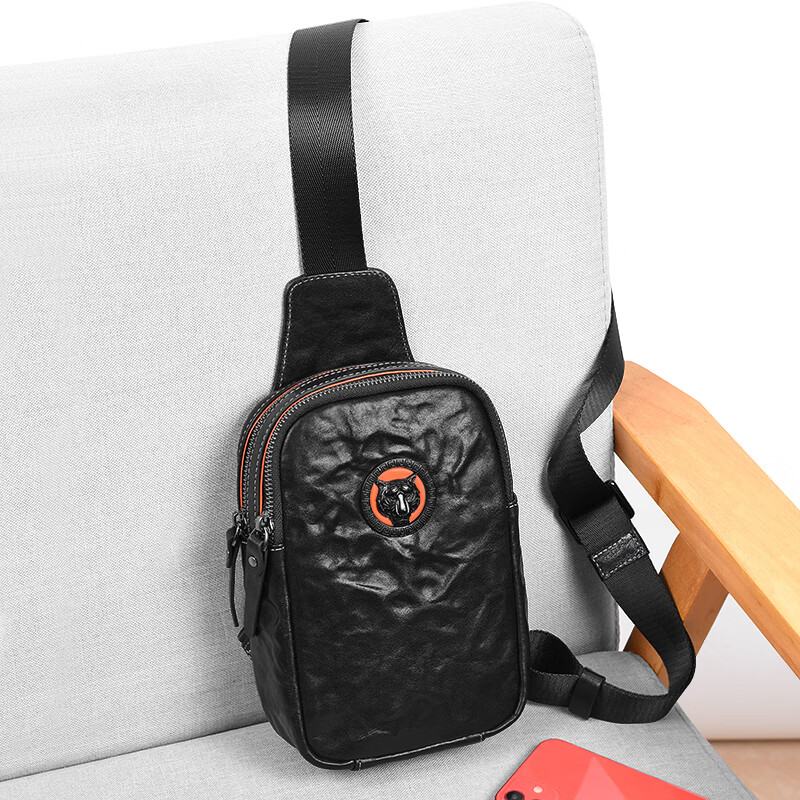 Paibaojue Men's Chest Bag First Layer Cowhide Luxury Fashion Large Capacity Single Shoulder Crossbody Bag Commuter Men's Bag Birthday Gift