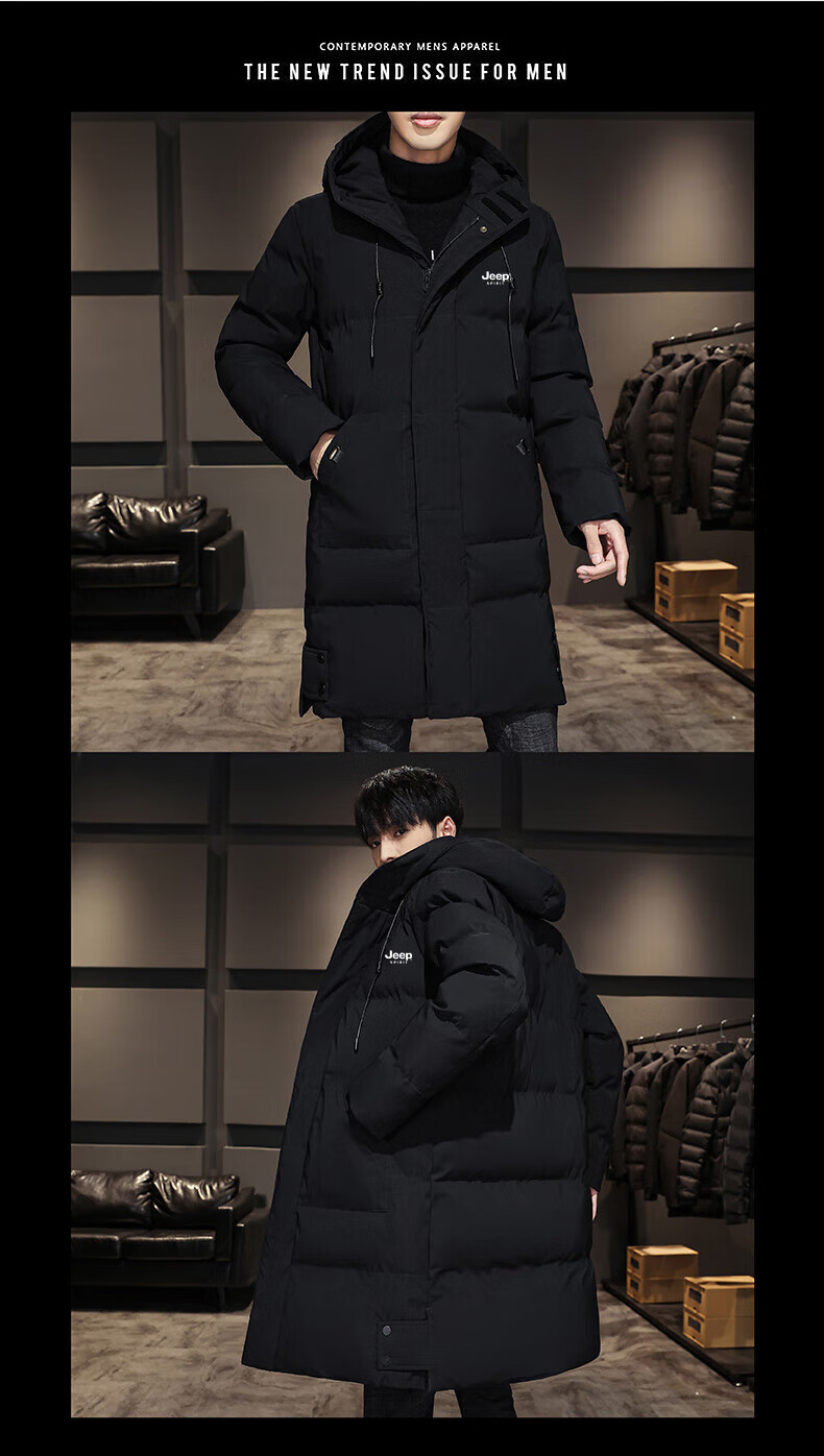 JEEP SPIRIT Men's Autumn Winter Mid-Length Cotton Padded Jacket Warm Loose Coat Black 4XL 1