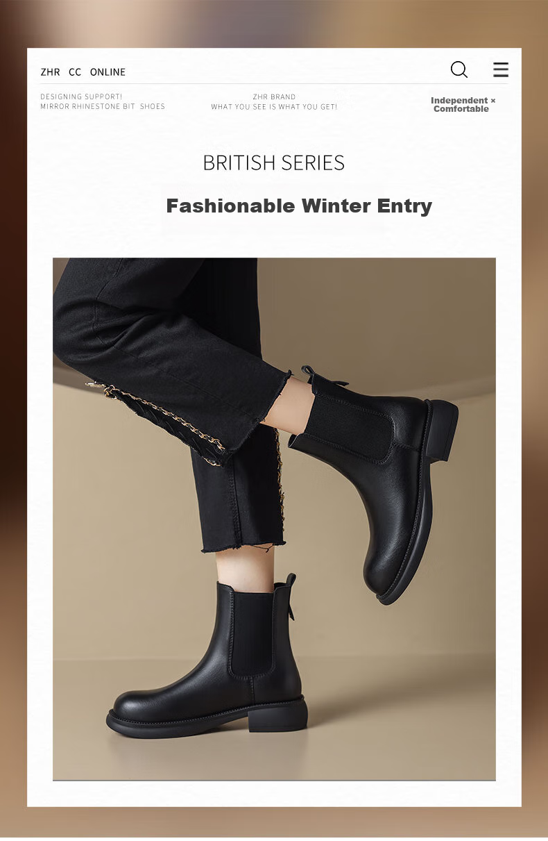 ZHR Women's Short Boots, Autumn And Winter Simple British Style Chelsea Boots, Women's Chunky Heel Fleece-Lined Boots, EH19A, Black, Size 40 1