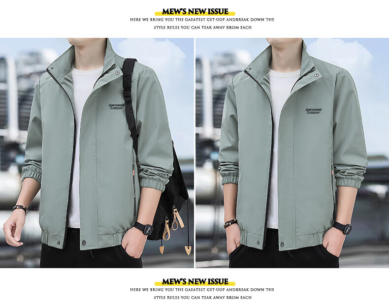 Jeanswest Men's Outdoor Sports Jacket Spring Autumn Coat Winter Trendy Simple Fashion Stand Collar Waterproof Casual Loose Top Dark Gray 2XL 8