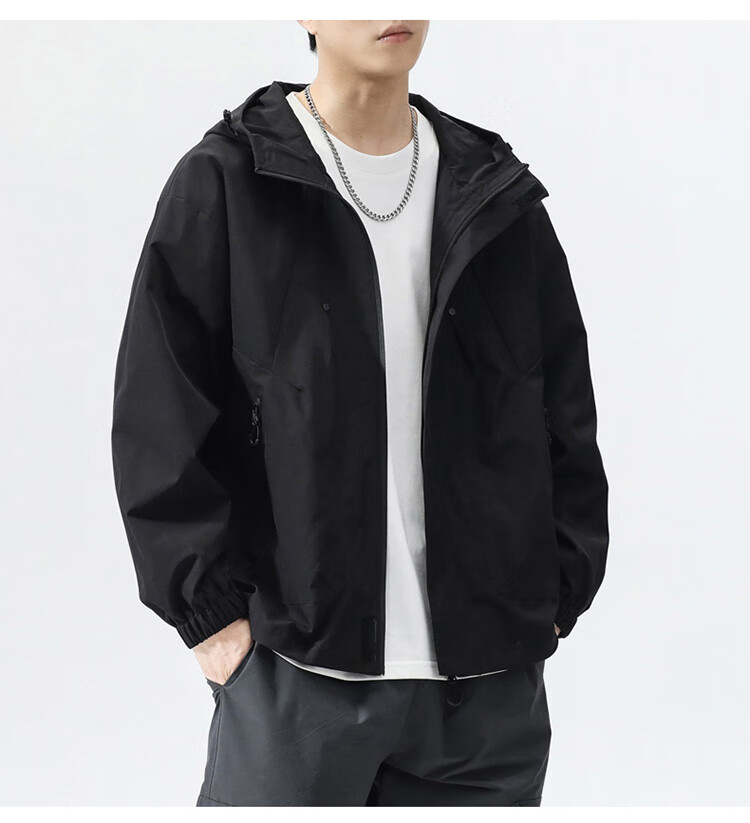 JEEP Men's Outdoor Jacket Spring Autumn Casual Loose Workwear Black 2XL 10