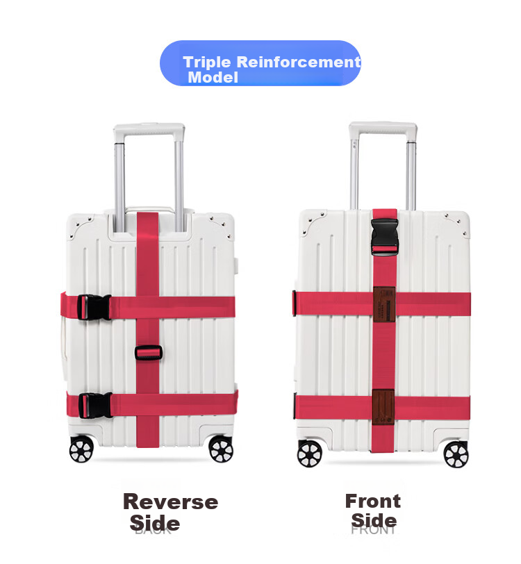Banzheni Triple Fixed Strap Cross Packing Belt for International Shipping, Luggage Binding Strap, Travel Security Packing Belt with Luggage Tag, Red 19