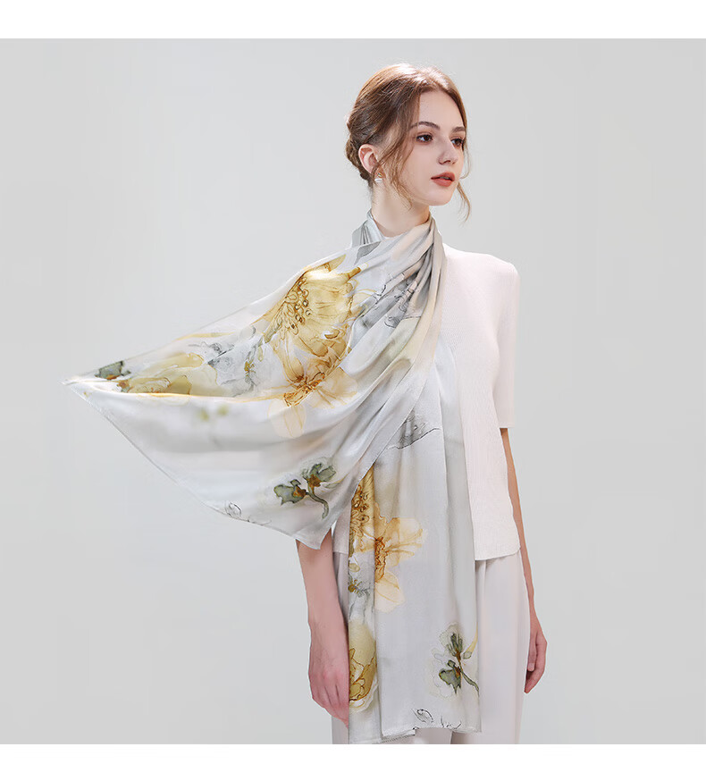 Hangsilu Silk Scarf for Women, Chinese Style Mulberry Silk Shawl Wrap, Elegant Practical Birthday Gift for Wife Or Mother 12