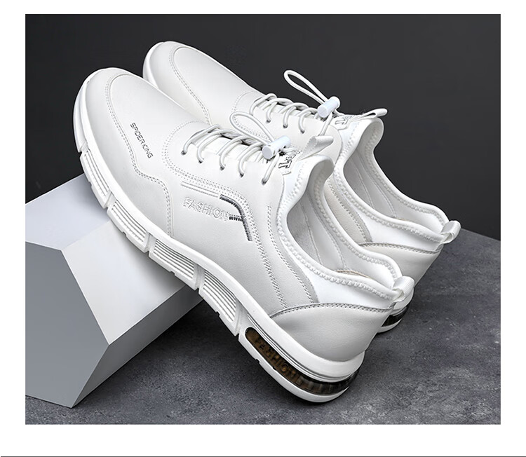 SPIDER KING Men's First Layer Cowhide Soft Surface Soft Sole Sports Shoes Lightweight Durable Casual Shoes 02965 White Size 40 14