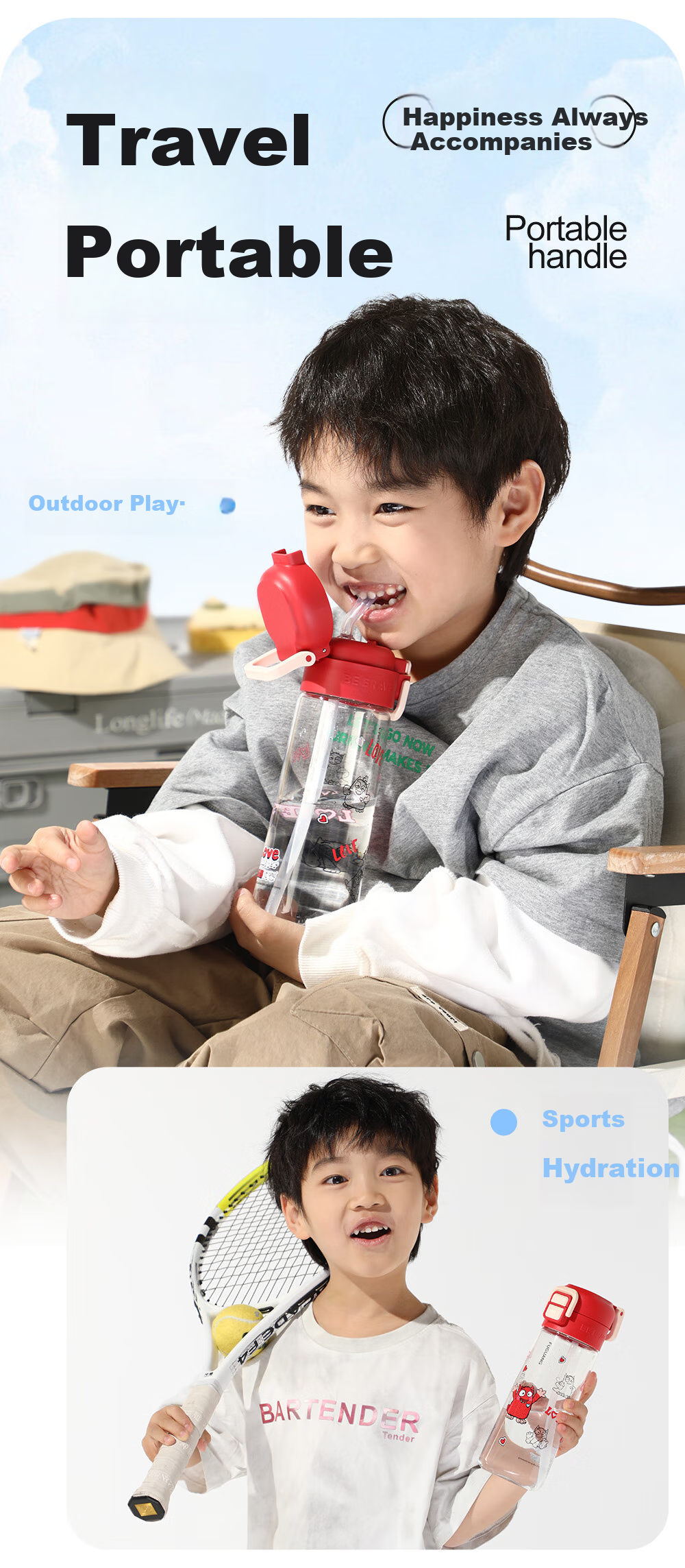 Fuguang Children's Water Bottle, Tritan Student Straw Cup, Portable, for Boys And Girls, Summer Use, Heat-Resistant, Shatterproof Plastic Cup, 468ml 13