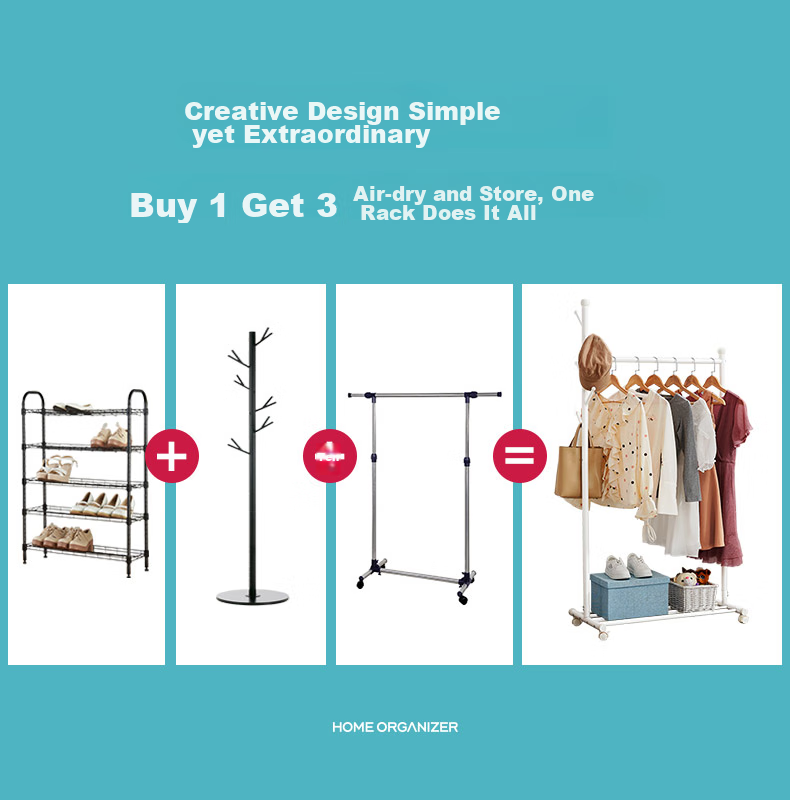 Yicainianhua Clothes Drying Rack, Floor-Standing Movable Hanger, Indoor Coat And Hat Stand, Balcony Clothesline, Drying Pole, 2166go 3