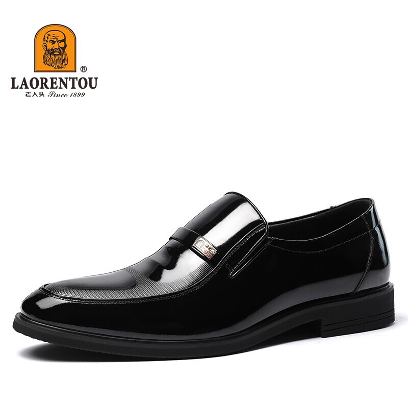 LAORENTOU Men's Leather Business Dress Shoes Spring Autumn Slip-On Patent Leather Black 38 130361