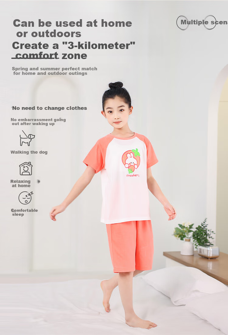 Hodo Children's Pajamas, Pure Cotton Short-Sleeve Shorts, Home Wear Set, Boys And Girls Baby Air Conditioning Clothes J3337 165 5