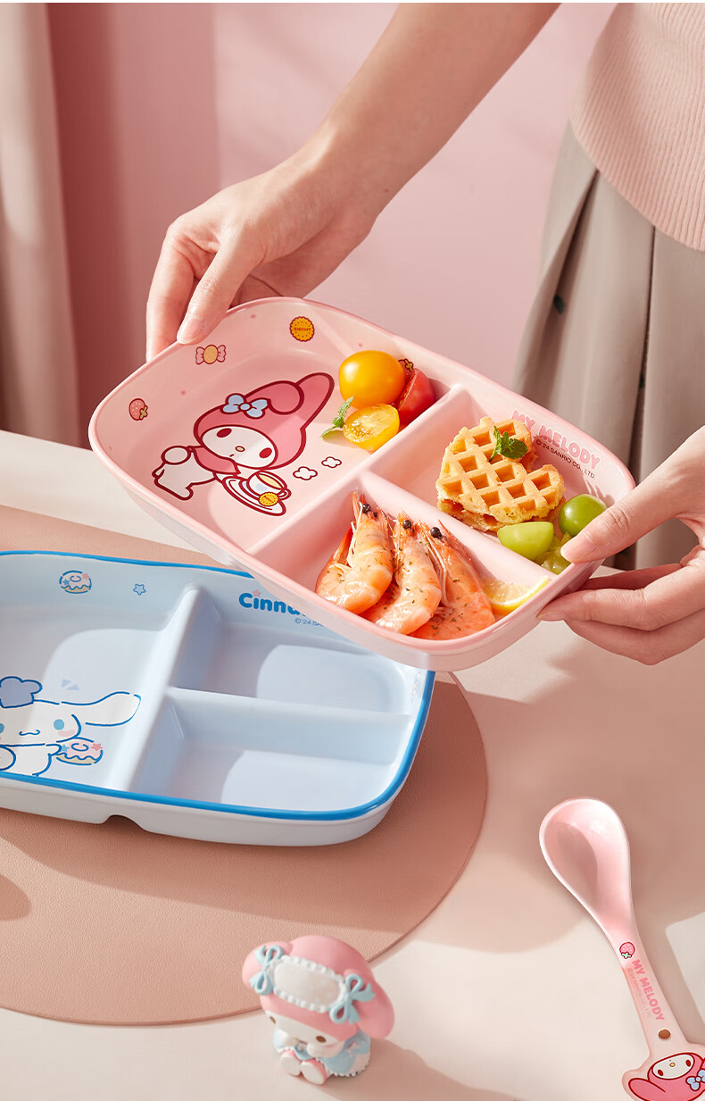MANCHAOJIA Sanrio Breakfast Sectioned Plate High-Quality Ceramic Kids Dining Plate Three-Compartment Portion Control Plate for Home Use 5