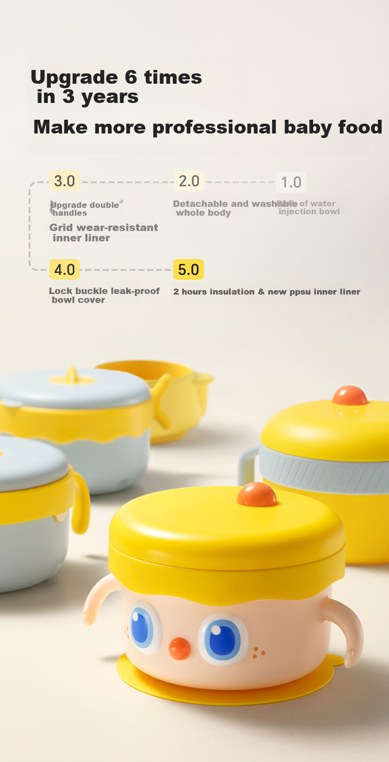 Huangchong Cute Baby Food Bowl, Children's Water-Filled Insulated Bowl with Suction Cup, Stainless Steel Tableware Lise Orange 1