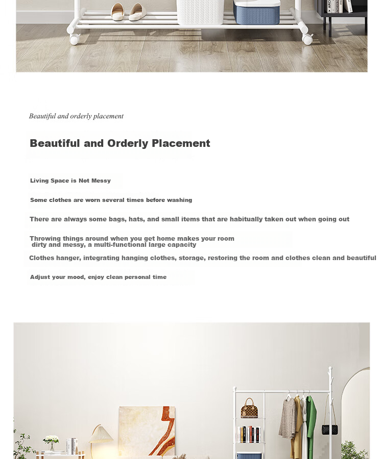 Yicainianhua Clothes Drying Rack, Floor-Standing Movable Balcony Clothes Hanger, Indoor Clothes Rack, Drying Pole, White Clothes Stand, 2266 2