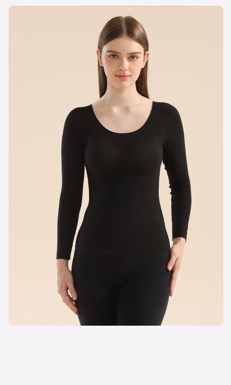 MiiOW New Thermal Chest Pad Women's Warm Base Layer Long Sleeve Top with Cashmere and Silk Pink M 26