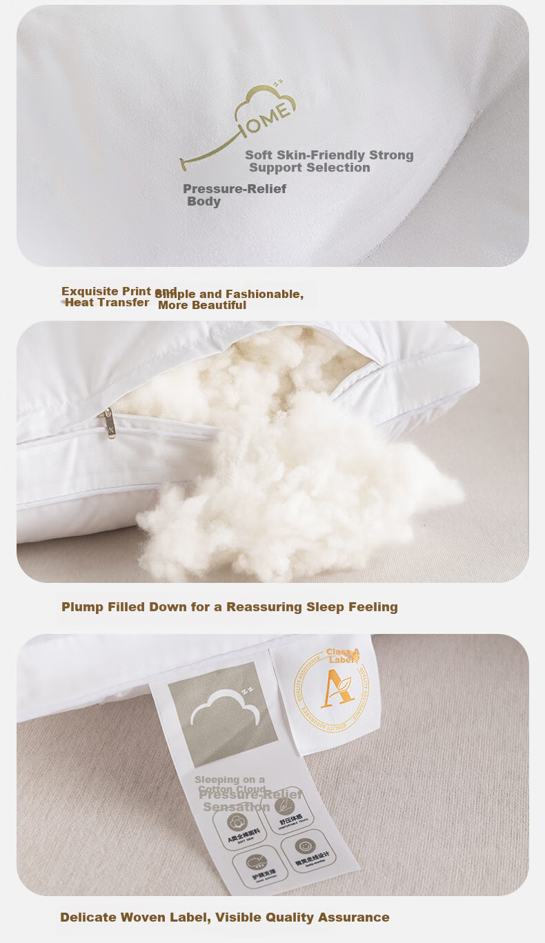 Hengyuanxiang Class A Antibacterial Pure Cotton Pillow, Triple Protection Waterproof Stain-Resistant Hotel Pillow, Dormitory Neck Support Pillow, Single Piece 10cm 15