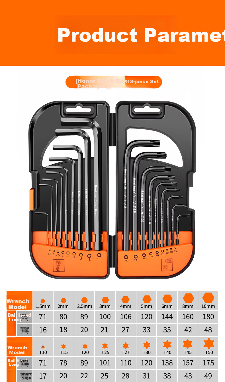 Baolian Hex Key Set, Internal Hexagon, Hexagonal Wrench, Extended Hexagon, Metric Screwdriver Tool 12