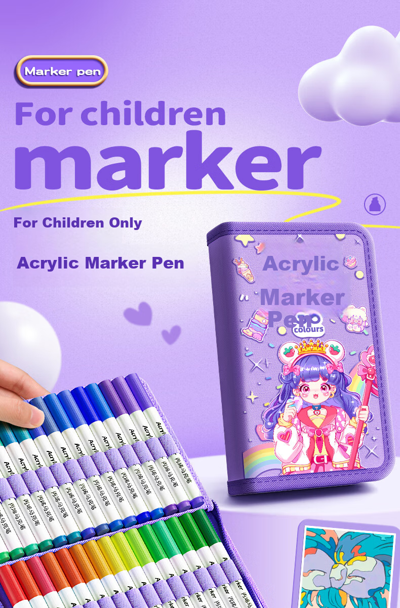 Mingyu 48-Color Acrylic Markers, Watercolor Pens, Elementary School Student Children's Drawing Tools, Art Student Special Washable Paintbrushes, Girls' Birthday Essential Gift, 48 Colors/purple Girls' Watercolor Pens 1