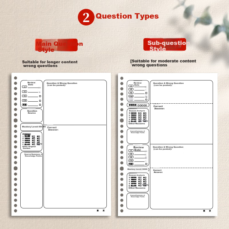 Xinshida B5, 60 Sheets/120 Pages, Error Correction Notebook, Removable Pages, Comfortable to Hold, for Middle And High School Students, Thickened for College Entrance Exam Preparation, Error Correction Collection, Math Organizer, Notebook