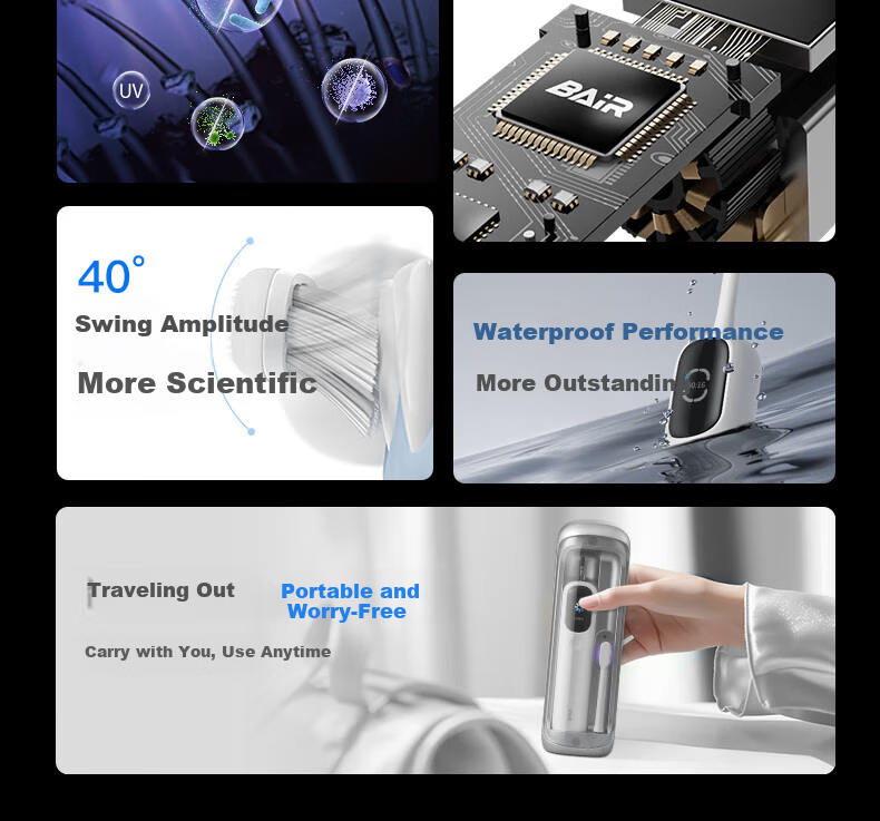 BAIR Space Capsule Sterilization Edition Large Screen Visible Smart Vibration-Integrated Sonic Electric Toothbrush for Adults, Rechargeable Soft Bristles I6 4