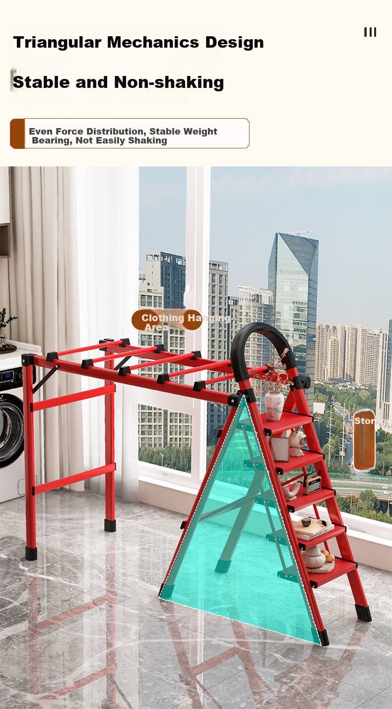 Yilinju Ladder, A-Frame Ladder for Home Use, Foldable Aluminum Alloy Ladder, Clothes Drying Rack with Two-In Desig 8