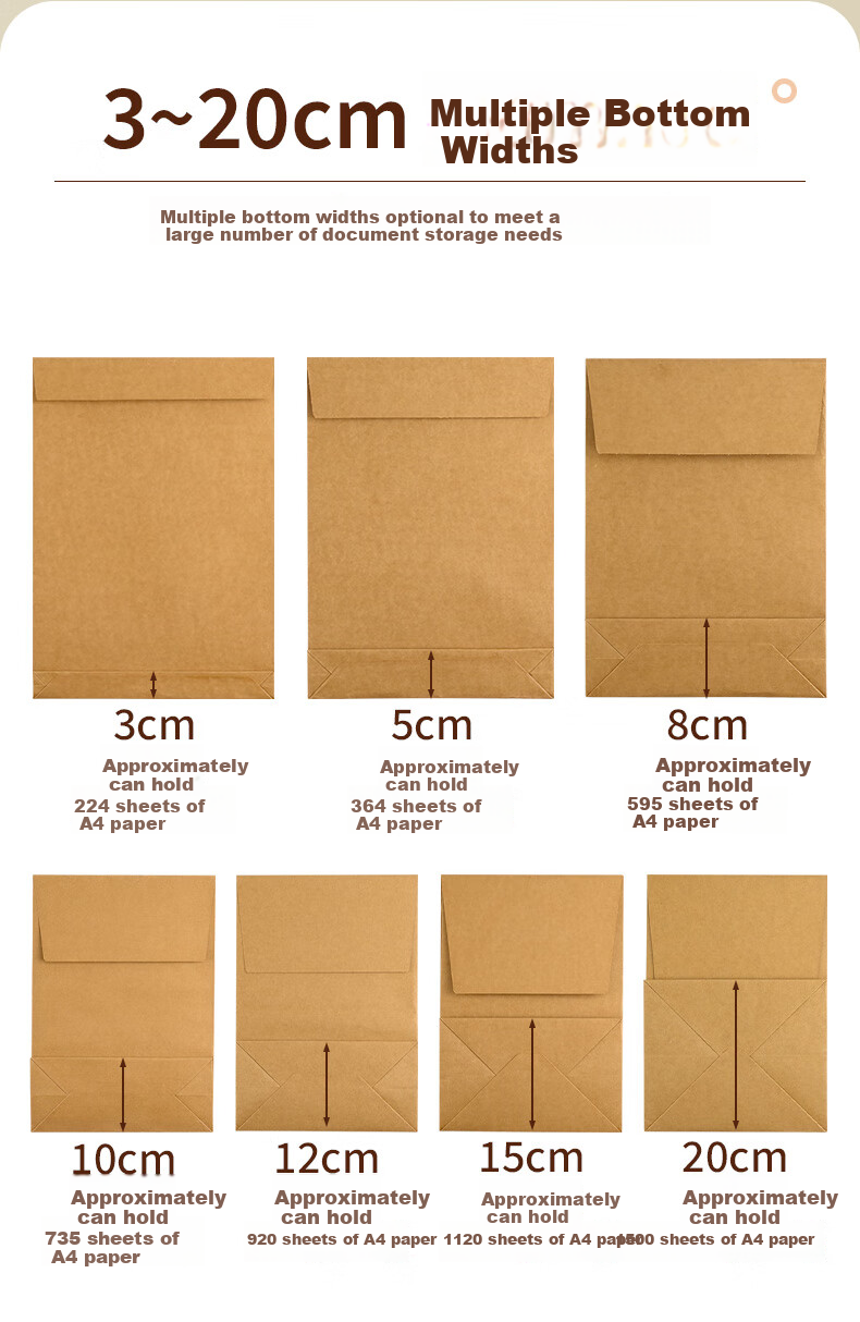 Yuzijian 20 Bid-Specific Document Folders, A4 Mixed Pulp Kraft Paper File Folders, 250g Thickened Version/8cm Side Width, Includes Sealing Strips, 2647 4