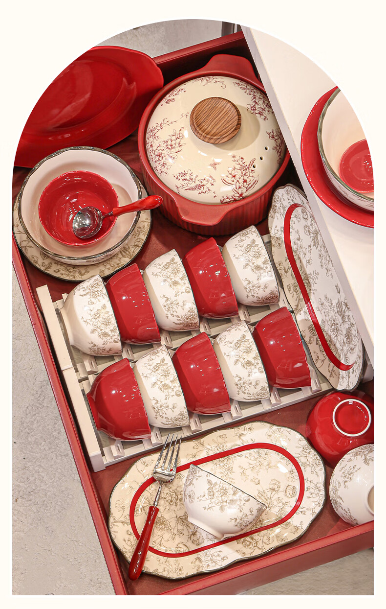 Chudi Complete Dinnerware Set Ceramic Bowls Home Set Wedding Gift Xiyun 18-Piece [Gift Box] 8