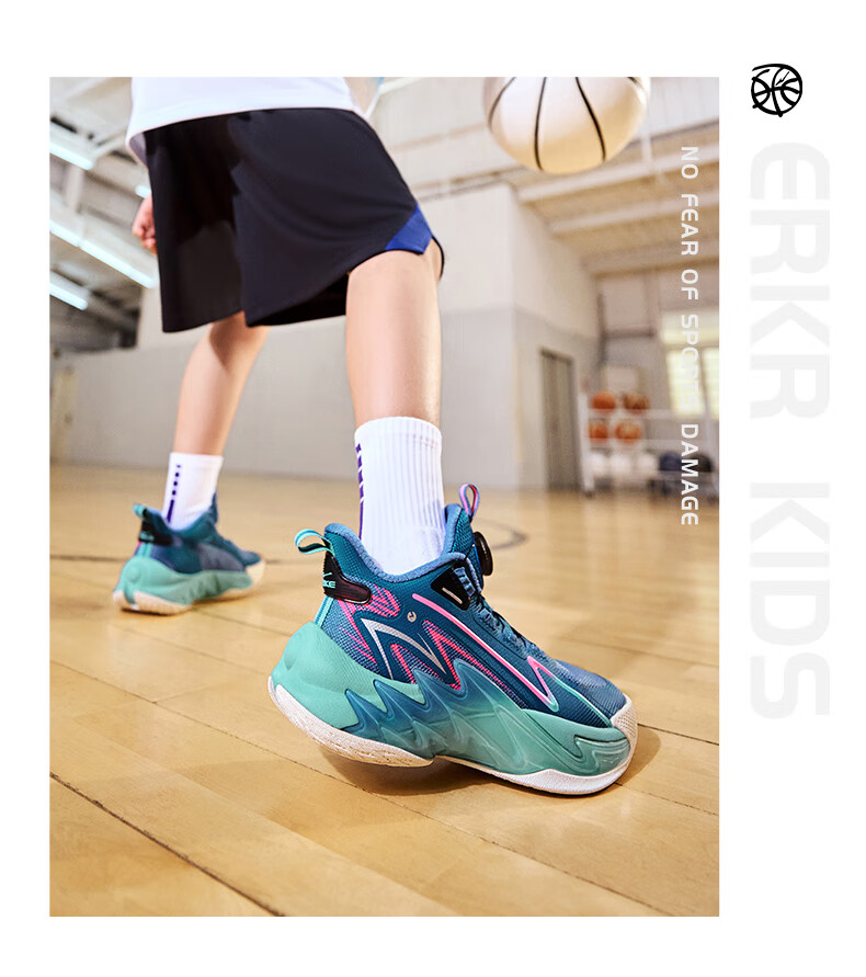 ERKE Kids Boys Basketball Shoes Children's Youth Cushioning Dial Buckle Sneakers Asphalt Blue/Original Force Blue Size 38 23