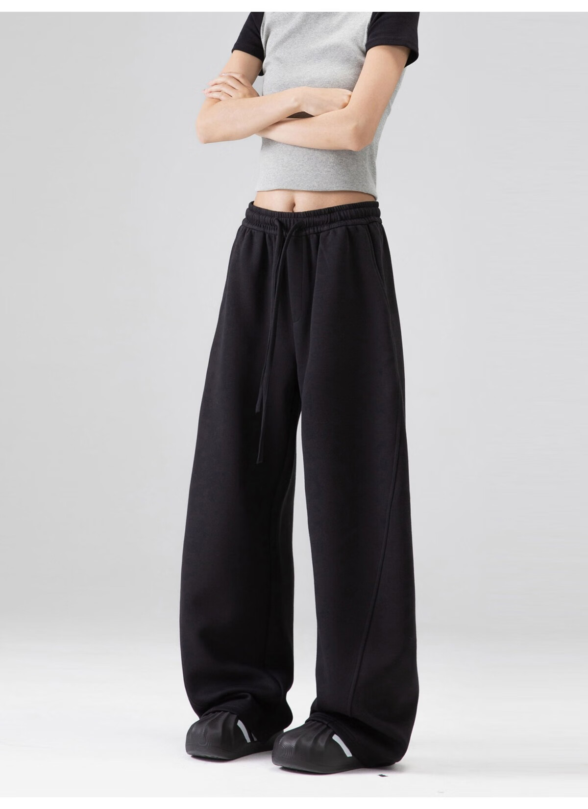 ICH MODE Women's American Style Sweatpants Sports Pants Spring Autumn New Loose Wide-Leg Casual Pants Curved Cut Navy Blue L 20