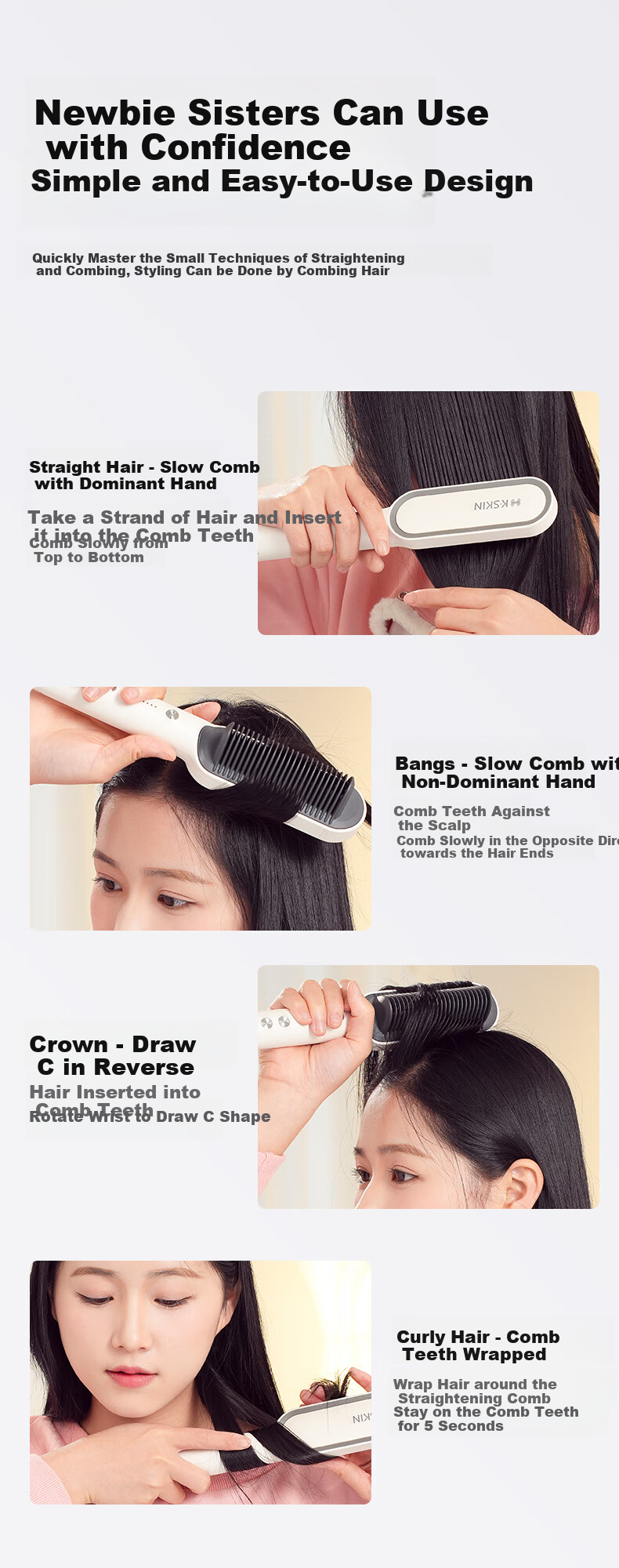 Jindao Hair Straightener with Clip, Inner Curling Iron, Flat Iron for High Crown, Frizz Control And Volume Styling, 30s Quick Heating, Constant Temperature Hair Protection KD380 White Portable National Day Gift Birthday Present 12