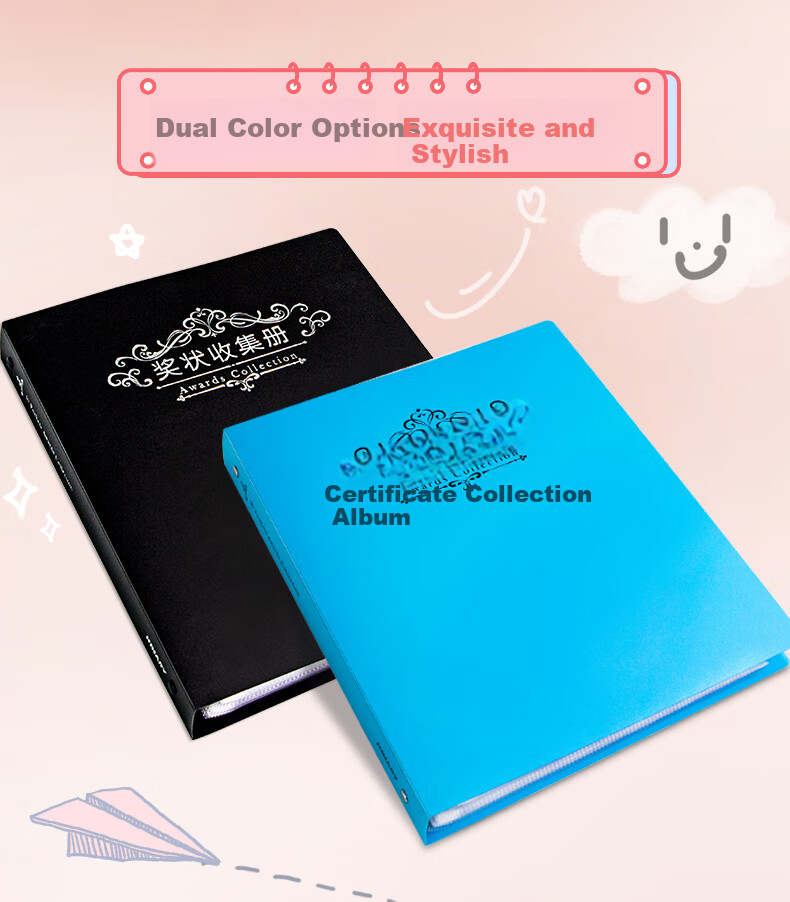 Jindeli A4/A5 Document Folder with 120 Pages, Elementary School Student Certificate Collection Book, File Organizer, High School Graduation Storage Folder, Sheet Protectors, File Folders, Sheet Protectors Pockets, Music Score Holder, Blue CF540 8