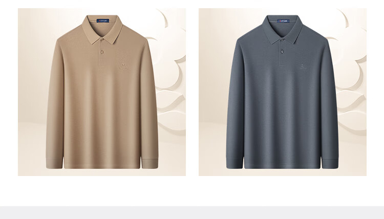 MONTAGUT Men's Long Sleeve Polo Shirt Spring Collar Xinjiang Cotton Skin-friendly Business Casual T-shirt Mist Gray 2XL 18
