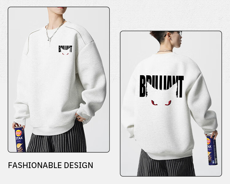 Homlean Heavyweight American Style Crewneck Sweatshirt Men Autumn Winter Letter Print Long Sleeve T-Shirt HB66 Black 3XL 5