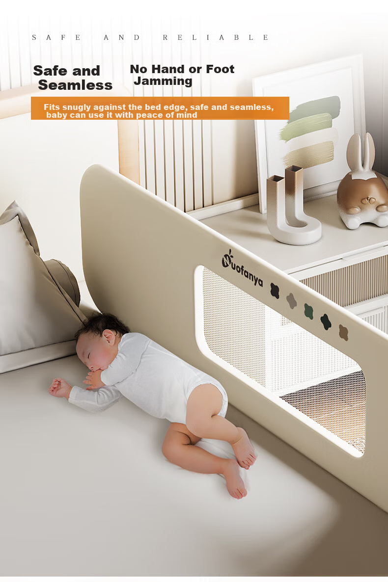Nuofanya Baby Anti-Fall Guardrail, Crib Bumper, 1.8m Cream White Gold Color [No Barrier], One Side 12