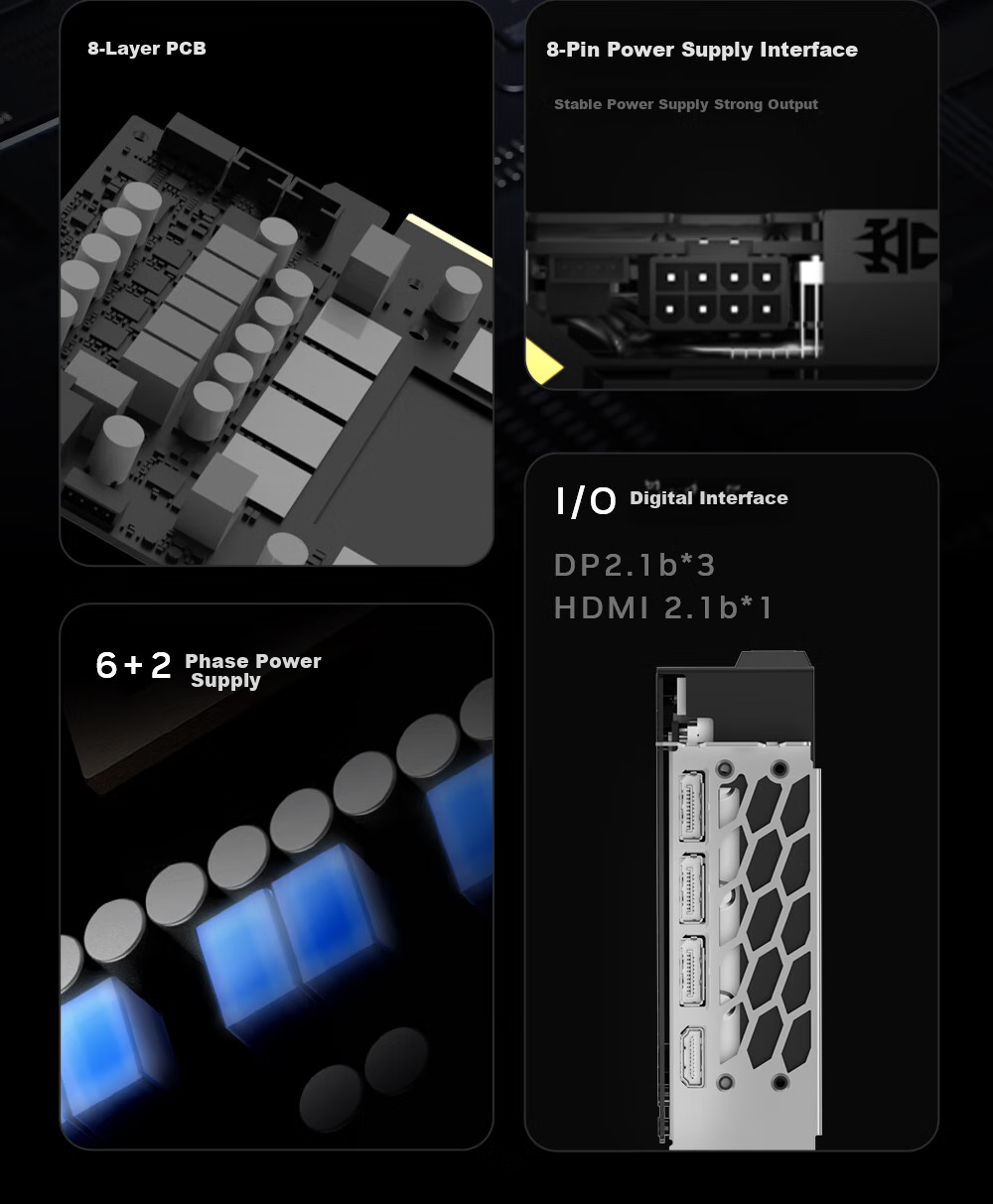 Yingchi GeForce RTX 5060 Ti Maren OC, 8GB GDDR7, DLSS 4.5, E-Sports Gaming Design Editing Live Streaming Office, NVIDIA Graphics Card 6