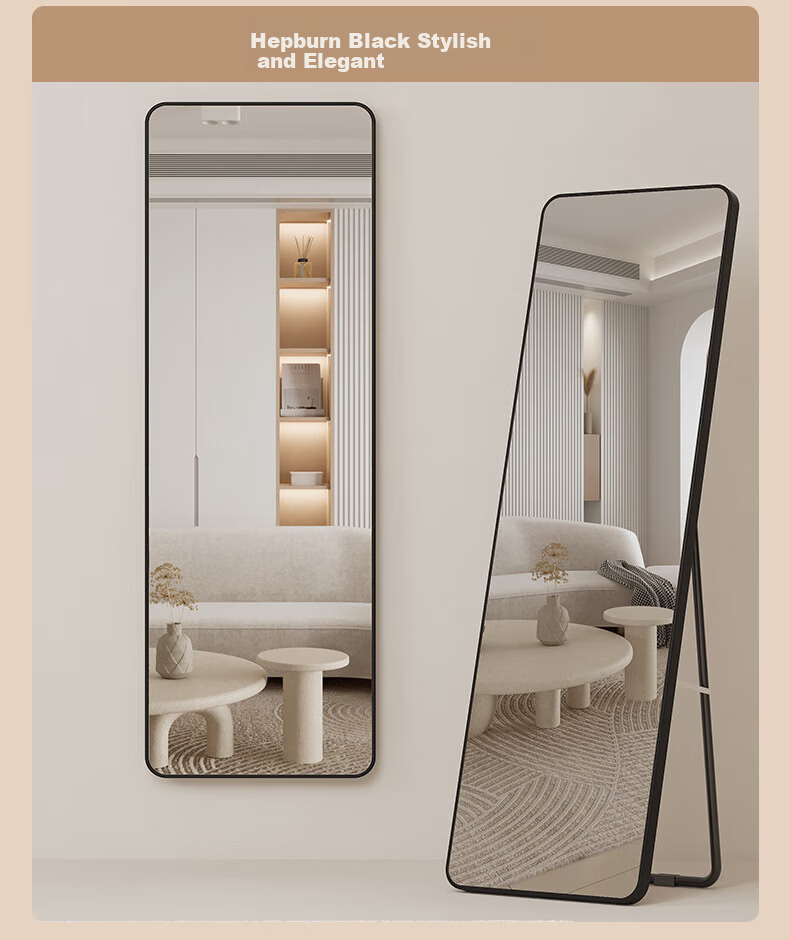 Milin Floor-Standing Full-Length Mirror, Hanging Door Dressing Room Mirror, Simple Home Wall-Mounted Mirror with Silver Frame, 150*40 Cm 12