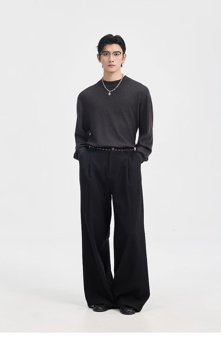 Earl Zuoer [Lycra Tencel Wool] Early Winter 25 Crew Neck Pullover Knit Base Shirt Men's Solid Loose Sweater 38