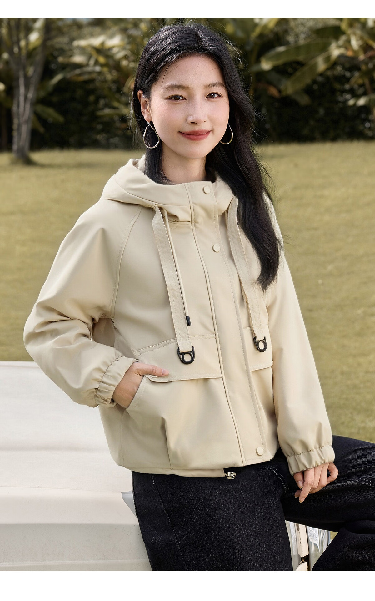 Chushen Spring and Autumn Short Jacket for Women with Hood, Exquisite Pocket Design, Versatile Loose Casual Top Coat S143U2011 35