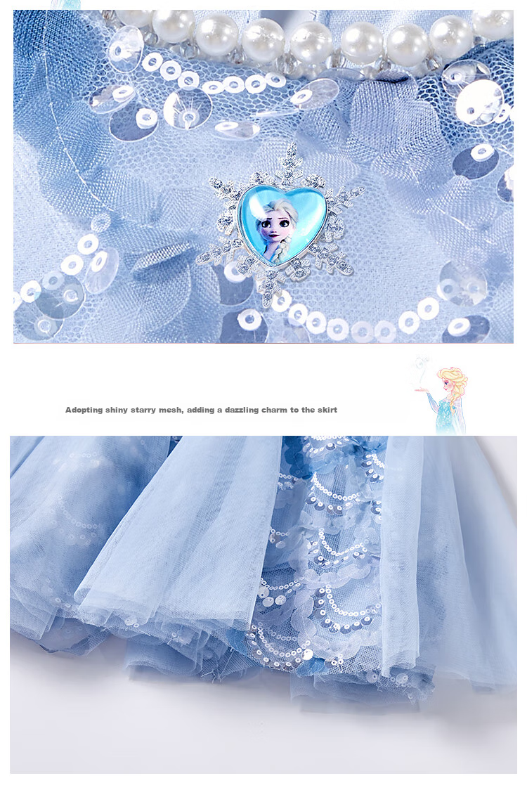 Disney Elsa Princess Dress Girls New Summer Dress Kids Summer Clothing 2026 New Arrival 13
