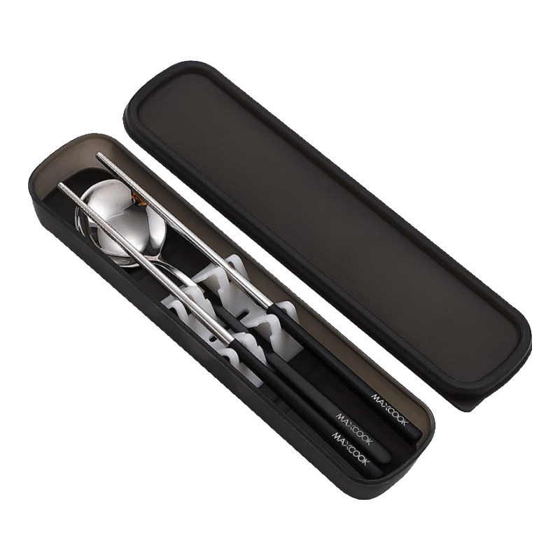 MAXCOOK 304 Stainless Steel Chopsticks And Spoon Cutlery Set, Creative Portable Chopsticks And Spoon Three-Piece Set in Black MCGC850