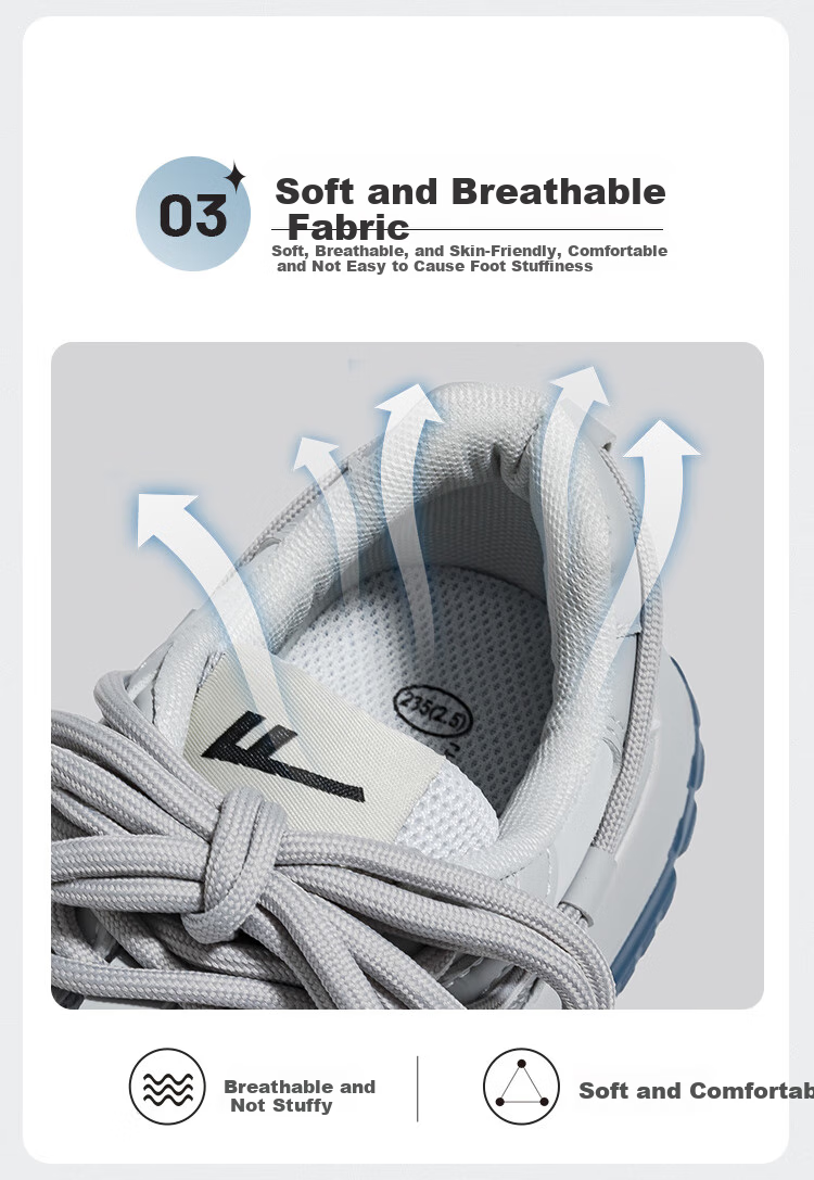 Huili Official Women's Shoes, 2026 Spring Sports Shoes for Women, Thick-Soled Height-Increasing Shoes, Women's Sneakers, Gray, Size 37 7