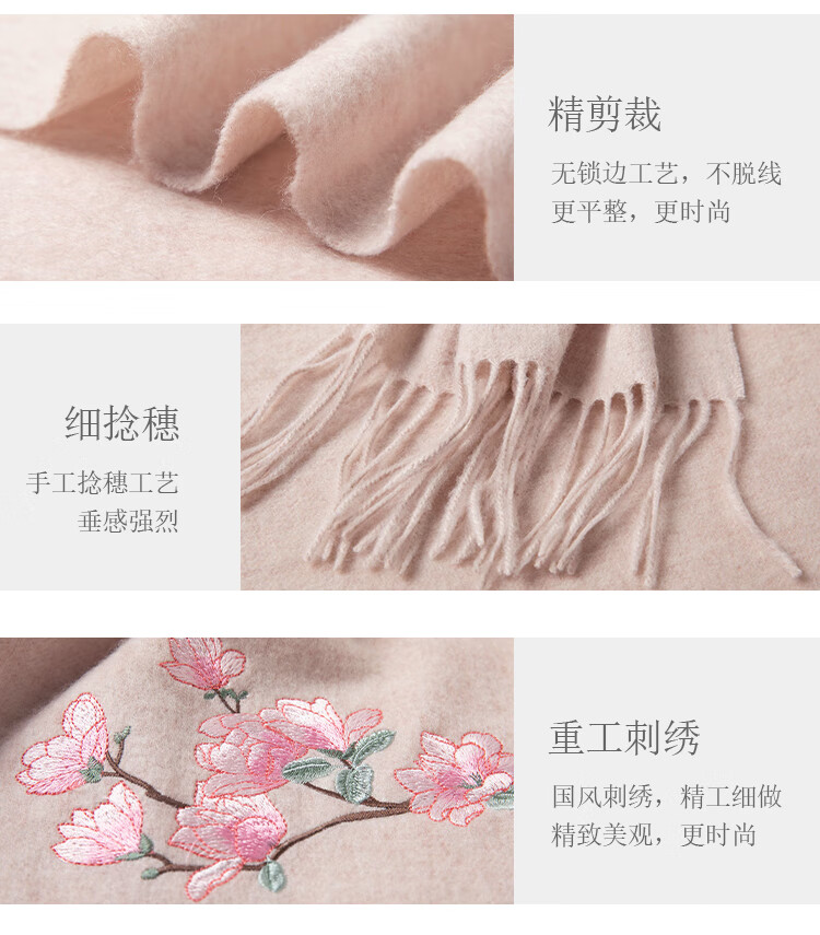 Shanghai Story 100% Wool Embroidered Scarf and Gloves Gift Box Warm Set Autumn Winter Women's Birthday Gift Magnolia 6