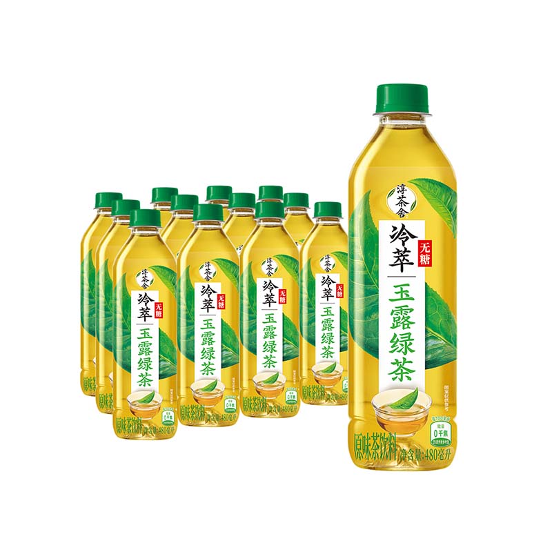 可口可乐（Coca-Cola）淳茶舍 玉露绿茶 冷萃 无糖茶饮料 480ml*12瓶整箱装