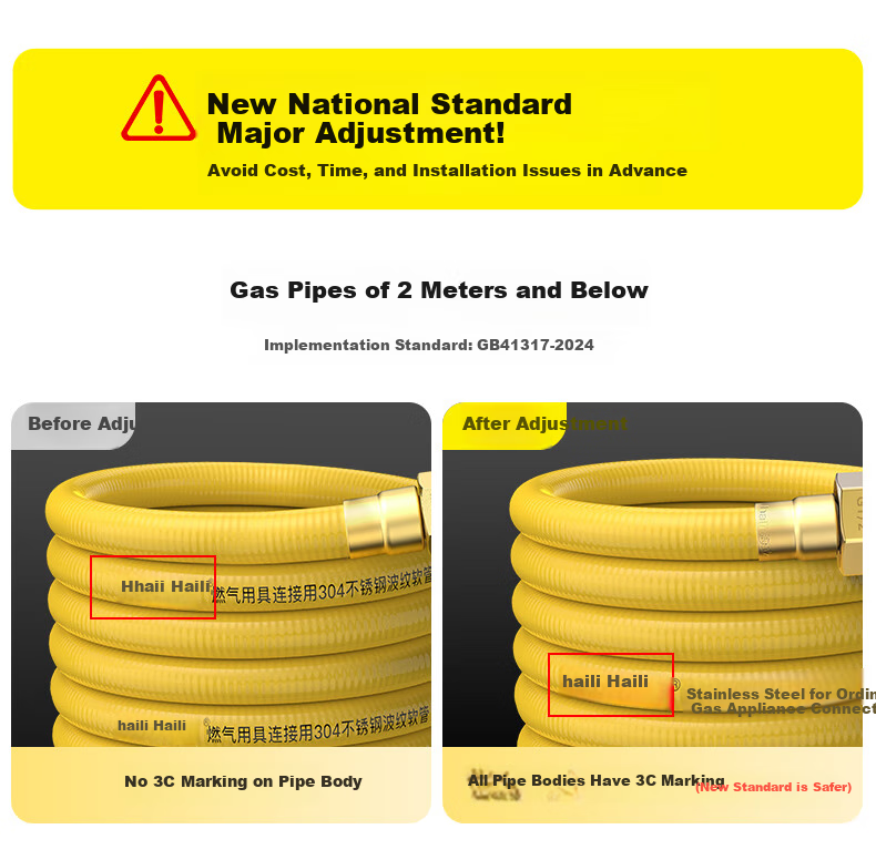 Haili 5-Meter Natural Gas Dedicated Flexible Pipe, Corrugated Gas Pipe, National Standard 304 Stainless Steel Pipe for Gas Stove And Water Heater Connectio 2