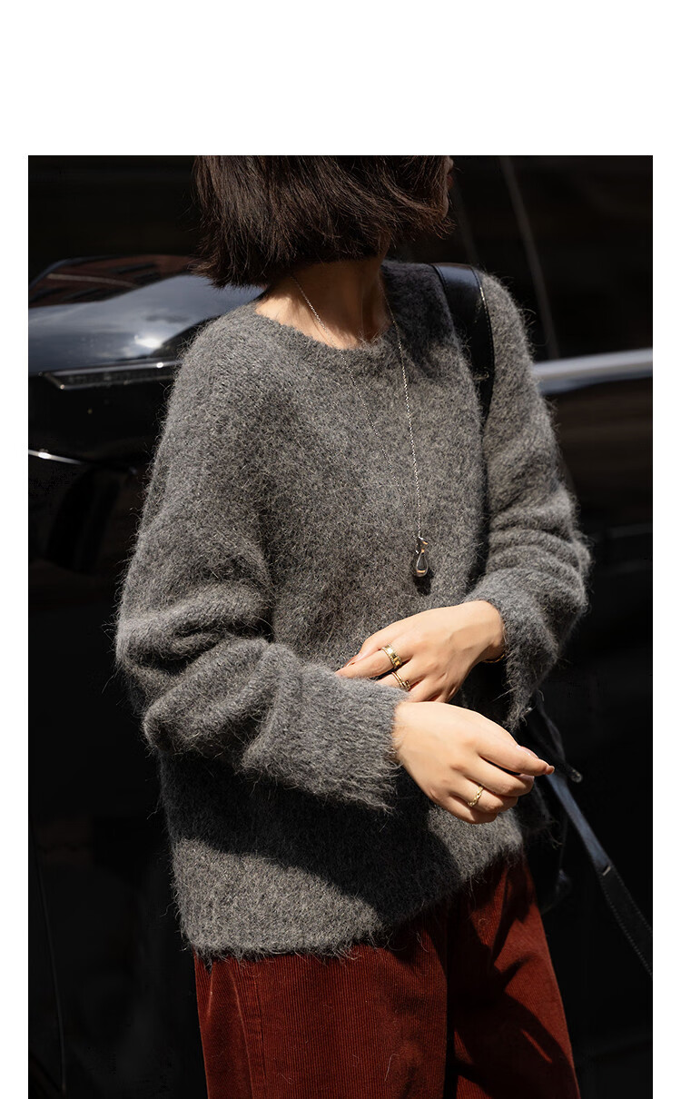 Demana Luxury Alpaca Wool Blend Winter Lazy Style Long Hair Crew Neck Soft Elegant Knit Sweater for Women 5