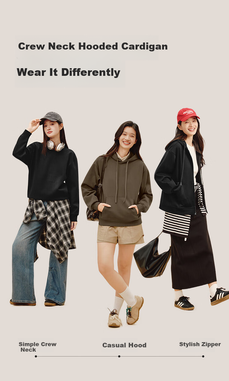JD Original Women's Sweatshirt, New Winter Style Jacket, Round Neck Solid Color Clothing, Cream White, Size S 4