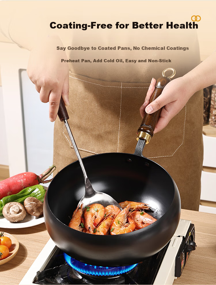 Jincun, Zhangqiu Large Belly Pot, Wok, Iron Pot, Non-Coated Frying Pan, Flat Bottom Stew Pot, Forged Fine Iron, Pre-Seasoned, 26cm 2