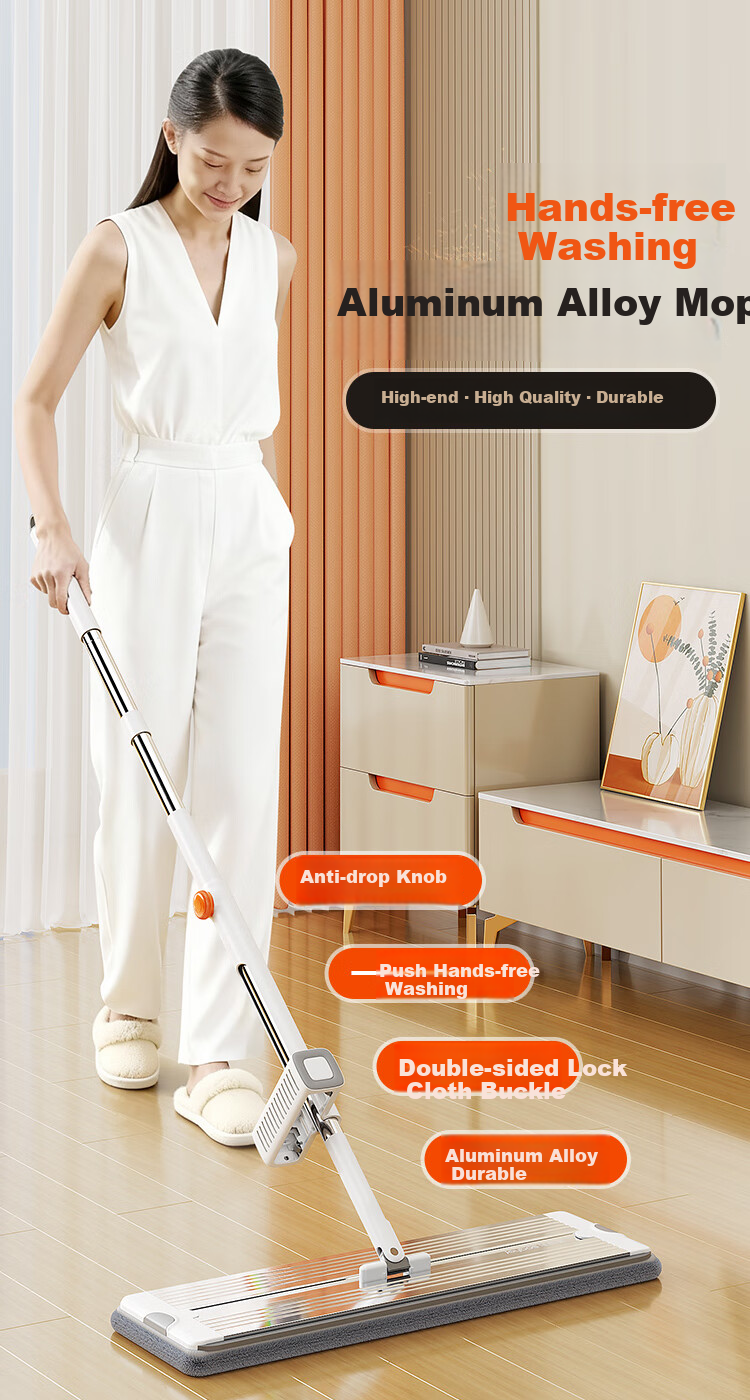 Jiabangshou Flat Mop, 40cm, 2 Cloth Pieces, Household All-In Mop, No Hand Washing Required, 2026 Floor Mop, Water Scraper Integrated Three-In Floor Cleaning 1